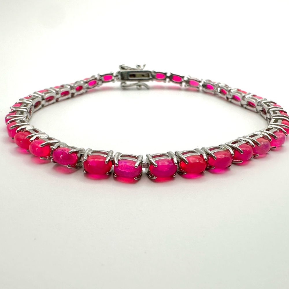 BRAND NEW Hot Pink Opal Tennis Bracelet, 925 Sterling Silver, 7.25”